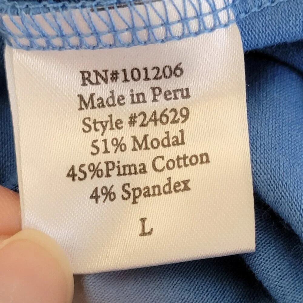 Soft Surroundings Faux Wrap Top Periwinkle Blue Pima Cotton Womens Size L - Picture 8 of 9